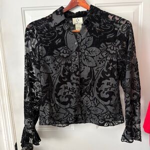 Vintage Black Velvet Blouse with Floral